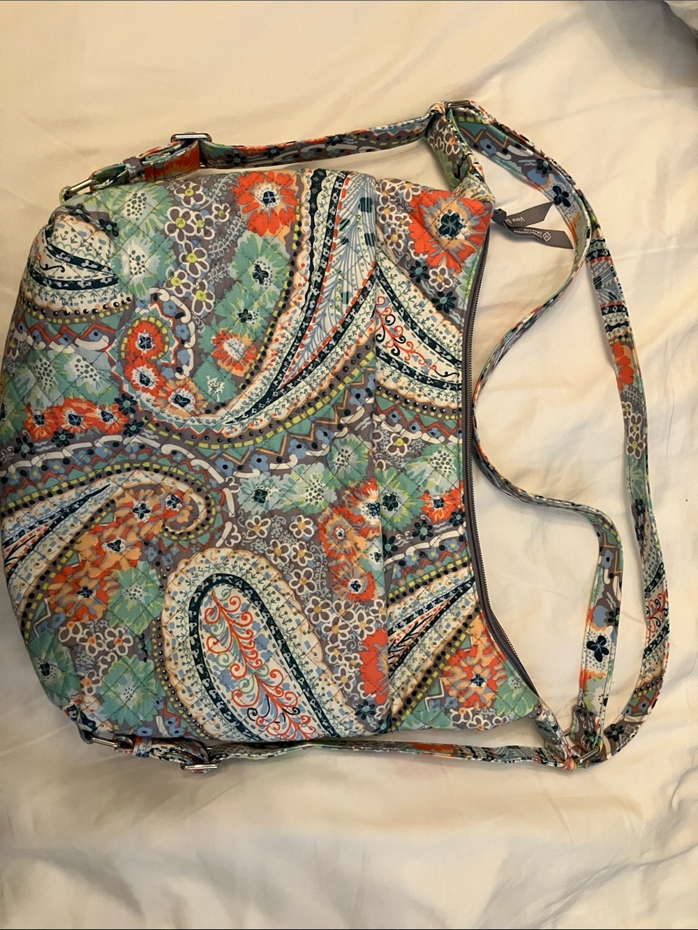 Vera Bradley Paisley Quilted Crossbody in Coral, Teal & Gray
